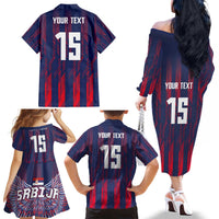 Custom Serbia Sport Fan Jersey Family Matching Off The Shoulder Long Sleeve Dress and Hawaiian Shirt Eagle Wings with Sporty Stripes Style - Wonder Print Shop