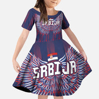 Custom Serbia Sport Fan Jersey Family Matching Off Shoulder Maxi Dress and Hawaiian Shirt Eagle Wings with Sporty Stripes Style - Wonder Print Shop