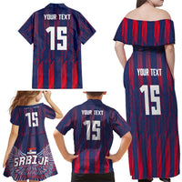 Custom Serbia Sport Fan Jersey Family Matching Off Shoulder Maxi Dress and Hawaiian Shirt Eagle Wings with Sporty Stripes Style - Wonder Print Shop