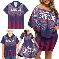 Custom Serbia Sport Fan Jersey Family Matching Off Shoulder Short Dress and Hawaiian Shirt Eagle Wings with Sporty Stripes Style - Wonder Print Shop