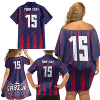 Custom Serbia Sport Fan Jersey Family Matching Off Shoulder Short Dress and Hawaiian Shirt Eagle Wings with Sporty Stripes Style - Wonder Print Shop