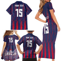 Custom Serbia Sport Fan Jersey Family Matching Short Sleeve Bodycon Dress and Hawaiian Shirt Eagle Wings with Sporty Stripes Style - Wonder Print Shop