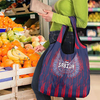 Serbia Sport Fan Jersey Grocery Bag Eagle Wings with Sporty Stripes Style - Wonder Print Shop