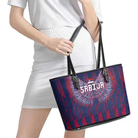 Serbia Sport Fan Jersey Leather Tote Bag Eagle Wings with Sporty Stripes Style - Wonder Print Shop