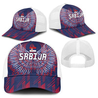 Serbia Sport Fan Jersey Mesh Trucker Cap Eagle Wings with Sporty Stripes Style - Wonder Print Shop