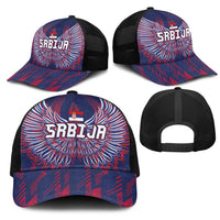 Serbia Sport Fan Jersey Mesh Trucker Cap Eagle Wings with Sporty Stripes Style - Wonder Print Shop
