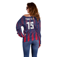 Custom Serbia Sport Fan Jersey Off Shoulder Sweater Eagle Wings with Sporty Stripes Style - Wonder Print Shop