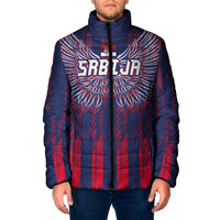Custom Serbia Sport Fan Jersey Padded Jacket Eagle Wings with Sporty Stripes Style - Wonder Print Shop