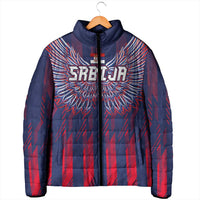 Custom Serbia Sport Fan Jersey Padded Jacket Eagle Wings with Sporty Stripes Style - Wonder Print Shop