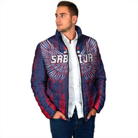 Custom Serbia Sport Fan Jersey Padded Jacket Eagle Wings with Sporty Stripes Style - Wonder Print Shop