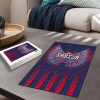 Serbia Sport Fan Jersey Puzzle Eagle Wings with Sporty Stripes Style - Wonder Print Shop