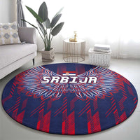 Serbia Sport Fan Jersey Round Carpet Eagle Wings with Sporty Stripes Style - Wonder Print Shop