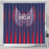 Serbia Sport Fan Jersey Shower Curtain Eagle Wings with Sporty Stripes Style - Wonder Print Shop