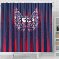 Serbia Sport Fan Jersey Shower Curtain Eagle Wings with Sporty Stripes Style - Wonder Print Shop