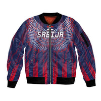 Custom Serbia Sport Fan Jersey Sleeve Zip Bomber Jacket Eagle Wings with Sporty Stripes Style - Wonder Print Shop
