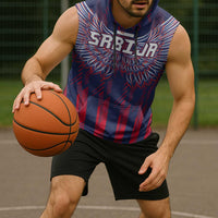 Custom Serbia Sport Fan Jersey Sleeveless Hoodie Eagle Wings with Sporty Stripes Style - Wonder Print Shop