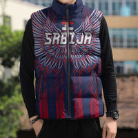 Custom Serbia Sport Fan Jersey Sleeveless Puffer Jacket Eagle Wings with Sporty Stripes Style - Wonder Print Shop