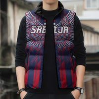 Custom Serbia Sport Fan Jersey Sleeveless Puffer Jacket Eagle Wings with Sporty Stripes Style - Wonder Print Shop