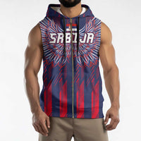 Custom Serbia Sport Fan Jersey Sleeveless Zip Hoodie Eagle Wings with Sporty Stripes Style - Wonder Print Shop