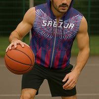 Custom Serbia Sport Fan Jersey Sleeveless Zip Hoodie Eagle Wings with Sporty Stripes Style - Wonder Print Shop