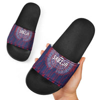 Serbia Sport Fan Jersey Slide Sandals Eagle Wings with Sporty Stripes Style - Wonder Print Shop