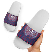 Serbia Sport Fan Jersey Slide Sandals Eagle Wings with Sporty Stripes Style - Wonder Print Shop