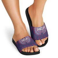 Serbia Sport Fan Jersey Slide Sandals Eagle Wings with Sporty Stripes Style - Wonder Print Shop