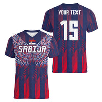 Custom Serbia Sport Fan Jersey Women V-Neck T-Shirt Eagle Wings with Sporty Stripes Style - Wonder Print Shop