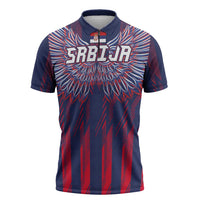 Custom Serbia Sport Fan Jersey Zipper Polo Shirt Eagle Wings with Sporty Stripes Style - Wonder Print Shop