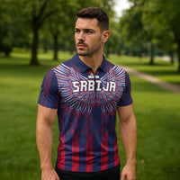 Custom Serbia Sport Fan Jersey Zipper Polo Shirt Eagle Wings with Sporty Stripes Style - Wonder Print Shop