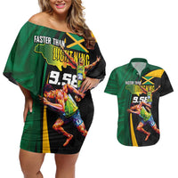 Jamaican Pride Couples Matching Off Shoulder Short Dress and Hawaiian Shirt 9.58 Seconds-Faster Than Lightning - Wonder Print Shop
