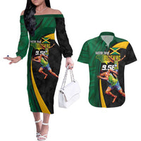 Jamaican Pride Couples Matching Off The Shoulder Long Sleeve Dress and Hawaiian Shirt 9.58 Seconds-Faster Than Lightning - Wonder Print Shop