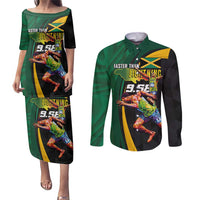 Jamaican Pride Couples Matching Puletasi and Long Sleeve Button Shirt 9.58 Seconds-Faster Than Lightning - Wonder Print Shop