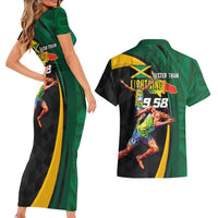 Jamaican Pride Couples Matching Short Sleeve Bodycon Dress and Hawaiian Shirt 9.58 Seconds-Faster Than Lightning - Wonder Print Shop