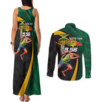 Jamaican Pride Couples Matching Tank Maxi Dress and Long Sleeve Button Shirt 9.58 Seconds-Faster Than Lightning - Wonder Print Shop