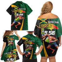 Jamaican Pride Family Matching Off Shoulder Short Dress and Hawaiian Shirt 9.58 Seconds-Faster Than Lightning - Wonder Print Shop