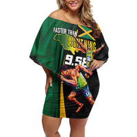 Jamaican Pride Family Matching Off Shoulder Short Dress and Hawaiian Shirt 9.58 Seconds-Faster Than Lightning - Wonder Print Shop