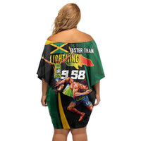 Jamaican Pride Family Matching Off Shoulder Short Dress and Hawaiian Shirt 9.58 Seconds-Faster Than Lightning - Wonder Print Shop