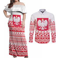 Polish Christmas Couples Matching Off Shoulder Maxi Dress and Long Sleeve Button Shirt - Poland Emblem and Lachy Sadeckie Pattern - Wonder Print Shop