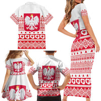Polish Christmas Family Matching Short Sleeve Bodycon Dress and Hawaiian Shirt - Poland Emblem and Lachy Sadeckie Pattern - Wonder Print Shop