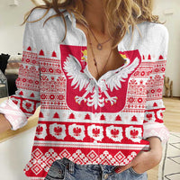 Polish Christmas Women Casual Shirt - Poland Emblem and Lachy Sadeckie Pattern - Wonder Print Shop