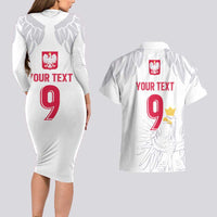 Custom Polish Football Jersey Couples Matching Long Sleeve Bodycon Dress and Hawaiian Shirt Polska Eagle Athletic Soccer - Wonder Print Shop