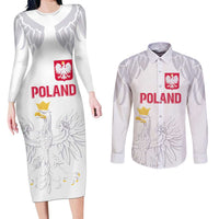 Custom Polish Football Jersey Couples Matching Long Sleeve Bodycon Dress and Long Sleeve Button Shirt Polska Eagle Athletic Soccer - Wonder Print Shop