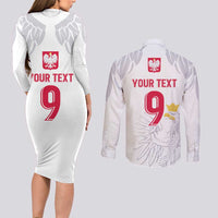 Custom Polish Football Jersey Couples Matching Long Sleeve Bodycon Dress and Long Sleeve Button Shirt Polska Eagle Athletic Soccer - Wonder Print Shop