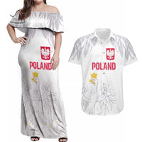 Custom Polish Football Jersey Couples Matching Off Shoulder Maxi Dress and Hawaiian Shirt Polska Eagle Athletic Soccer - Wonder Print Shop