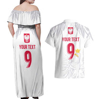 Custom Polish Football Jersey Couples Matching Off Shoulder Maxi Dress and Hawaiian Shirt Polska Eagle Athletic Soccer - Wonder Print Shop