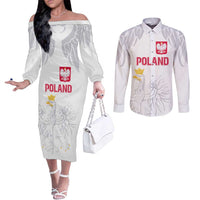 Custom Polish Football Jersey Couples Matching Off The Shoulder Long Sleeve Dress and Long Sleeve Button Shirt Polska Eagle Athletic Soccer