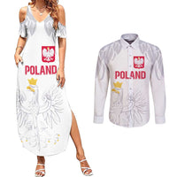 Custom Polish Football Jersey Couples Matching Summer Maxi Dress and Long Sleeve Button Shirt Polska Eagle Athletic Soccer - Wonder Print Shop