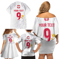 Custom Polish Football Jersey Family Matching Off Shoulder Short Dress and Hawaiian Shirt Polska Eagle Athletic Soccer - Wonder Print Shop