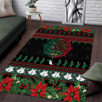 Mexican Christmas Area Rug Feliz Navidad Aztec Eagle Emblem and Poinsettia - Wonder Print Shop